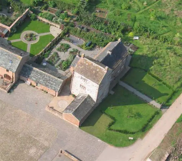 image of an aerial view of the 14th century pele tower house Thistlewood Tower