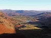 From the top looking back to Little Langdale, and Little Langdale Tarn.