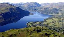 an aerial image of ullswater lake, the second largest of the lakes in the Lake District