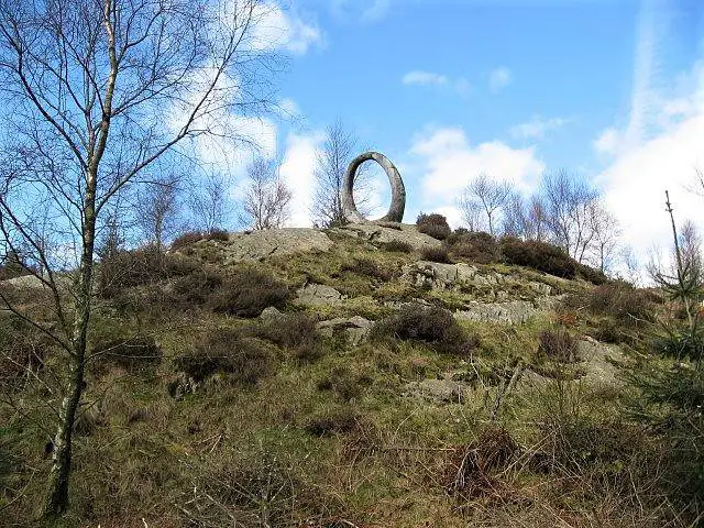 image of large circular sculpture in winter at Grizedale forest visitor centre