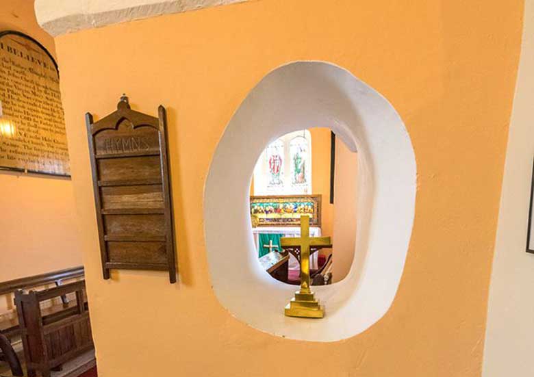 image of the squint in St Mary's church in Gilcrux