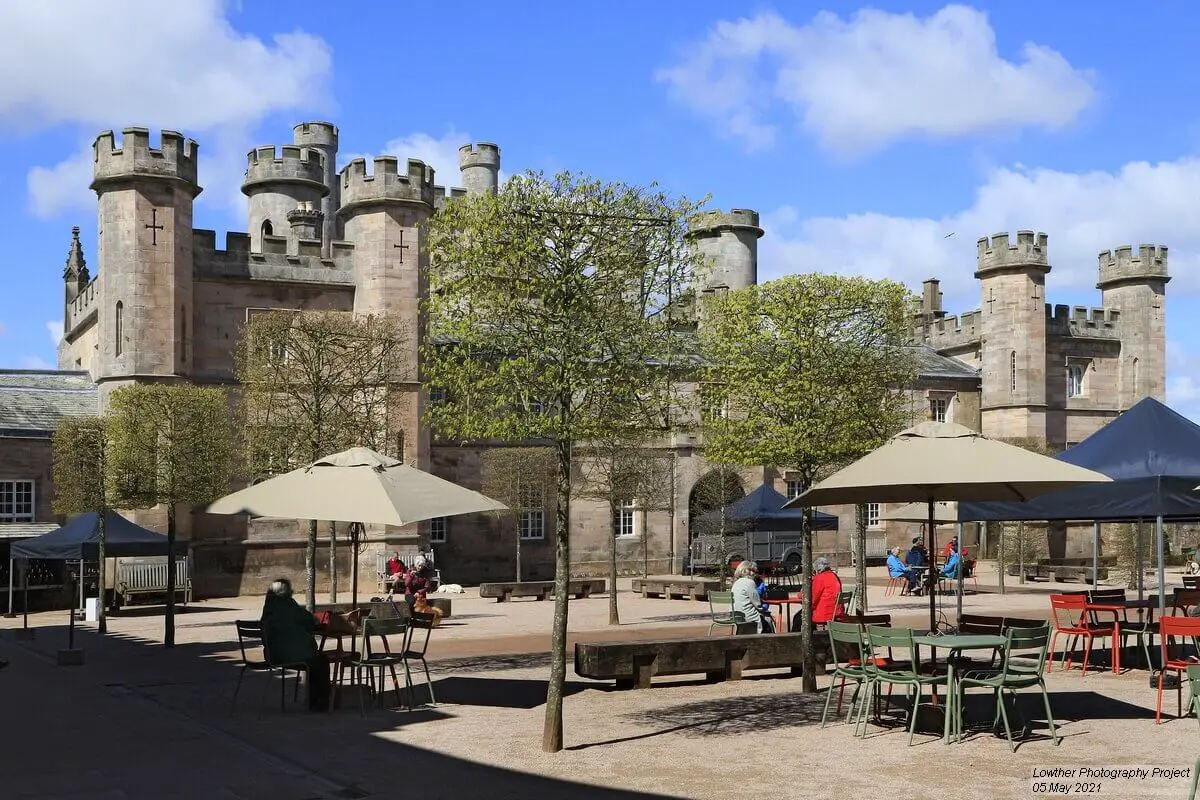 image of the courtyard cafe and castle at lowther castle