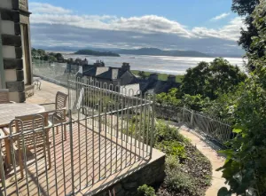 Sea views over Morecambe Bay from the terrace at Victoria Mount
