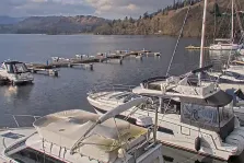 Image of a webcam at Low Wood Bay on lake Windermere. Webcam shows the marina and many boats