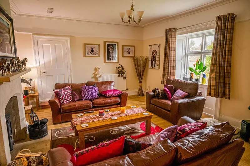 image of the second sitting room and fireplace at Abbey Farm Guest House at Lanercost providing Brampton bed and breakfast