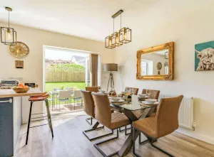 Dining room at The Snugalow with a views of  the garden