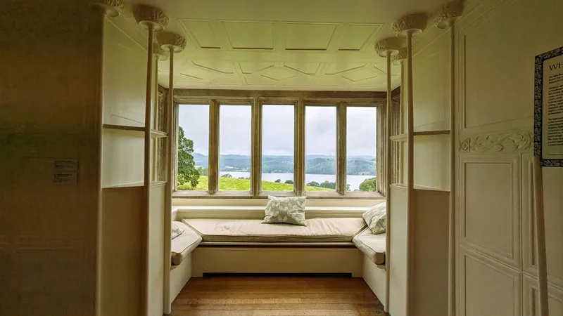 image of the view of windermere lake from a window at Blackwell House