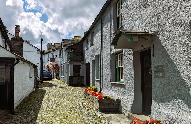 image of a cobbled street in Hawkshead