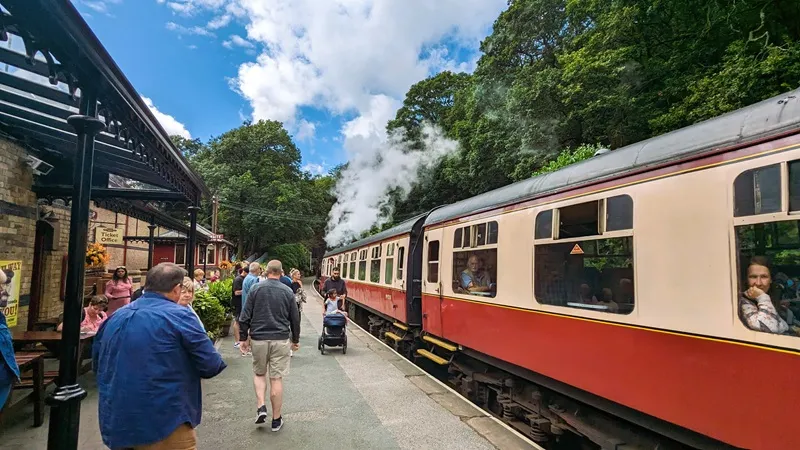 Image of the steam train arriving into Haverthwaite Station